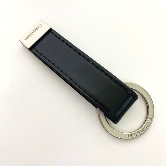 Calvin Klein Brown Leather Brushed Silver Key Fob Keychain Keyholder Keyring - Picture 1 of 6